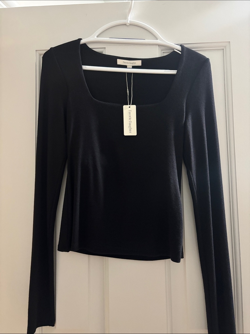 Favorite Daughter Black Long-Sleeve Square Neck Top